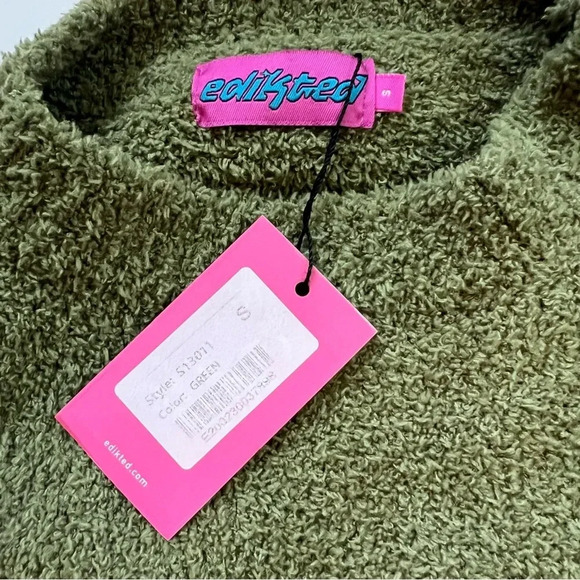 NWT Edikted crop chenille green sweater soft cozy warm dainty Y2K bop college - Picture 4 of 7